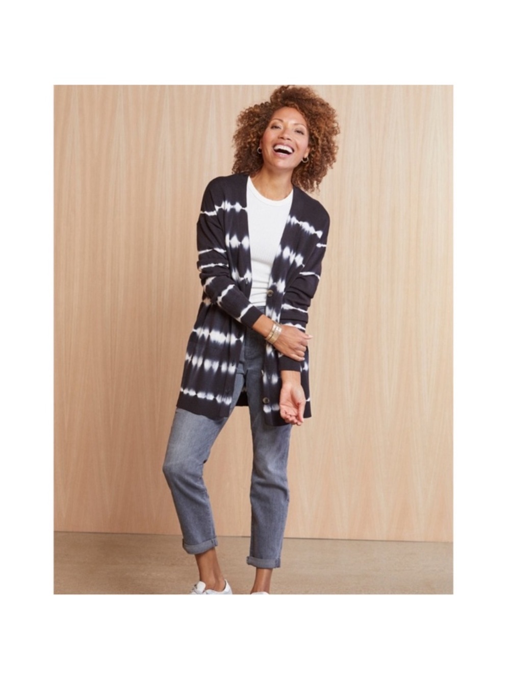 Sanctuary Black Striped Tie Dye Cardigan Size Large